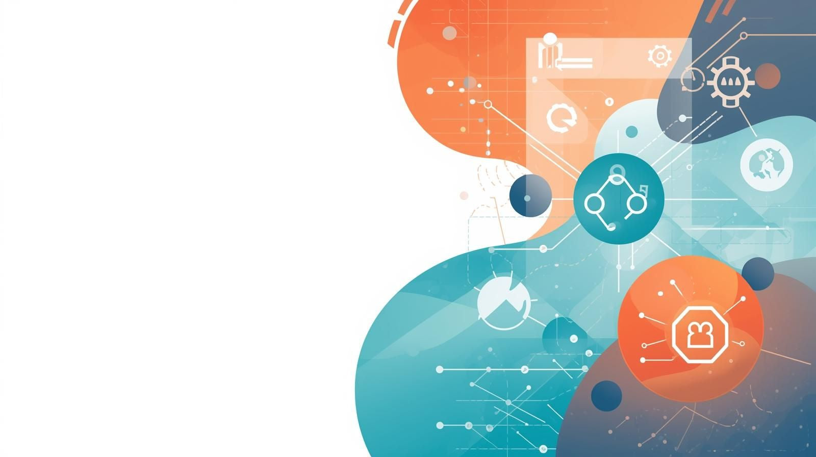 Navy gradient business background with subtle geometric workflow lines and aqua and orange system dots, designed as a premium mobile hero image for Structura Tech Ops Contact page.