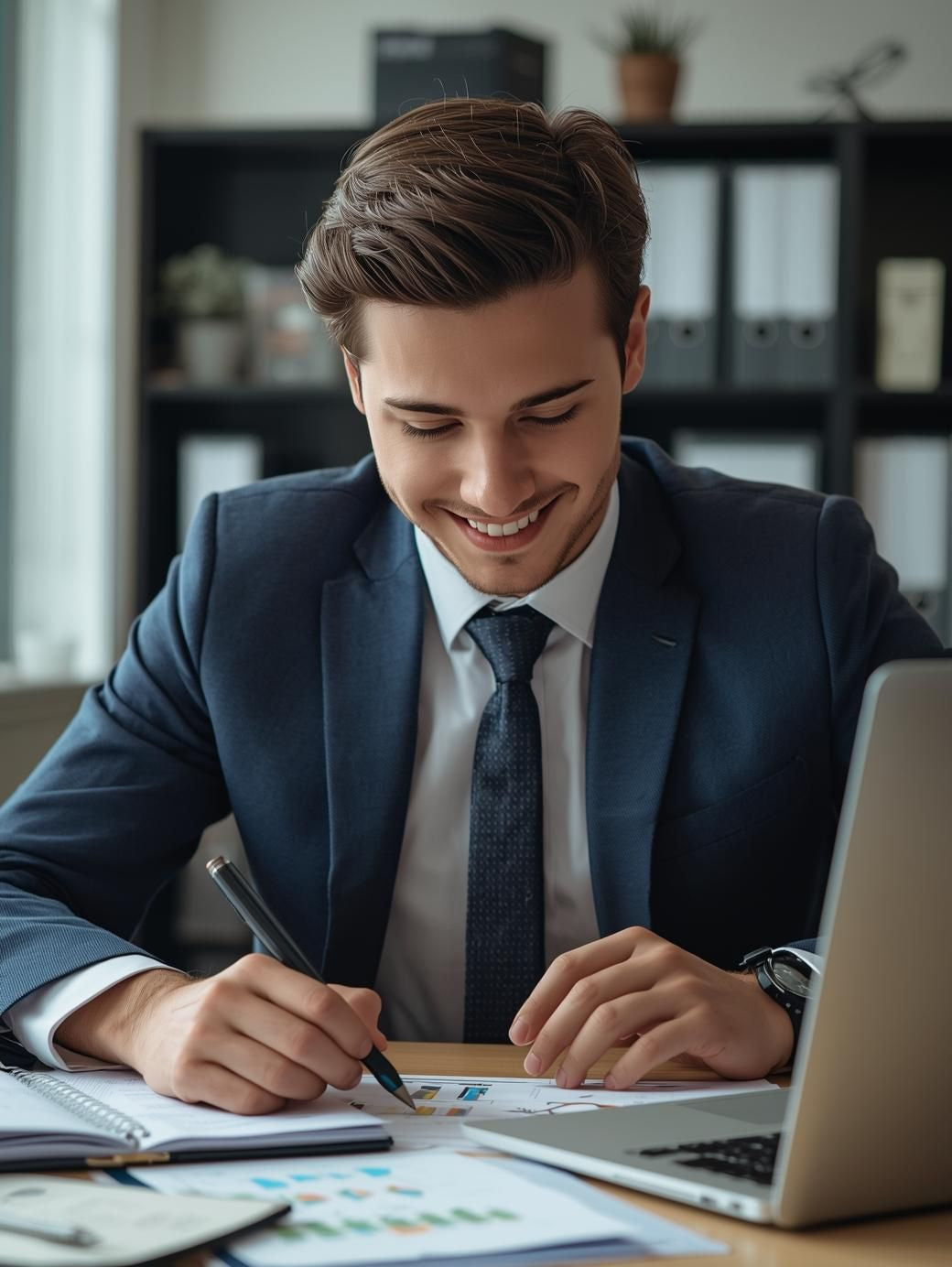 Black professional woman analyzing interview documents and data at a desk, preparing with clarity and focus.