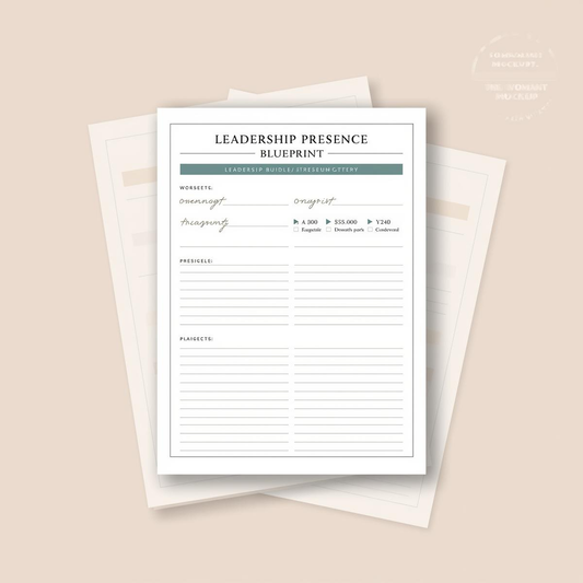 Leadership Presence Blueprint for Women — clean structured leadership worksheet mockup on a soft neutral background, designed by Structura Tech Ops.