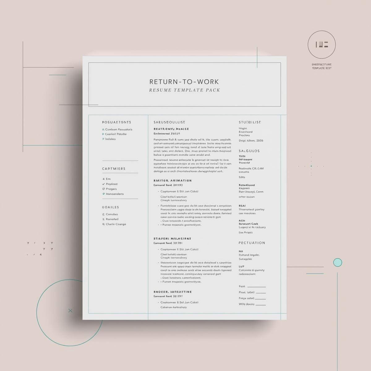 Return-to-Work Resume Template Pack for women — clean, modern resume mockup on a soft blush background with structured geometric accents, designed by Structura Tech Ops.