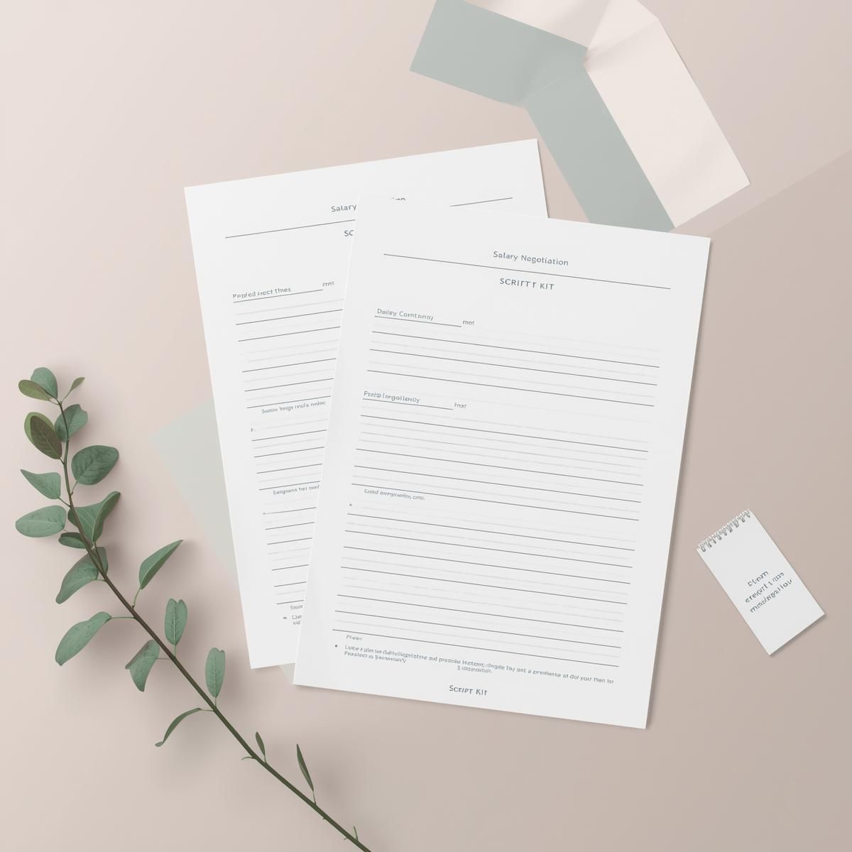 Women’s Salary Negotiation Script Kit — clean professional document mockup on a soft blush background with structured layout, designed by Structura Tech Ops